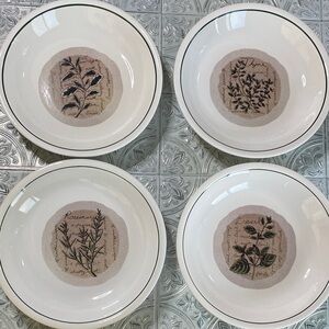 Himark Savory Tyme Herb Design Pasta Bowls White Ceramic Set of 4